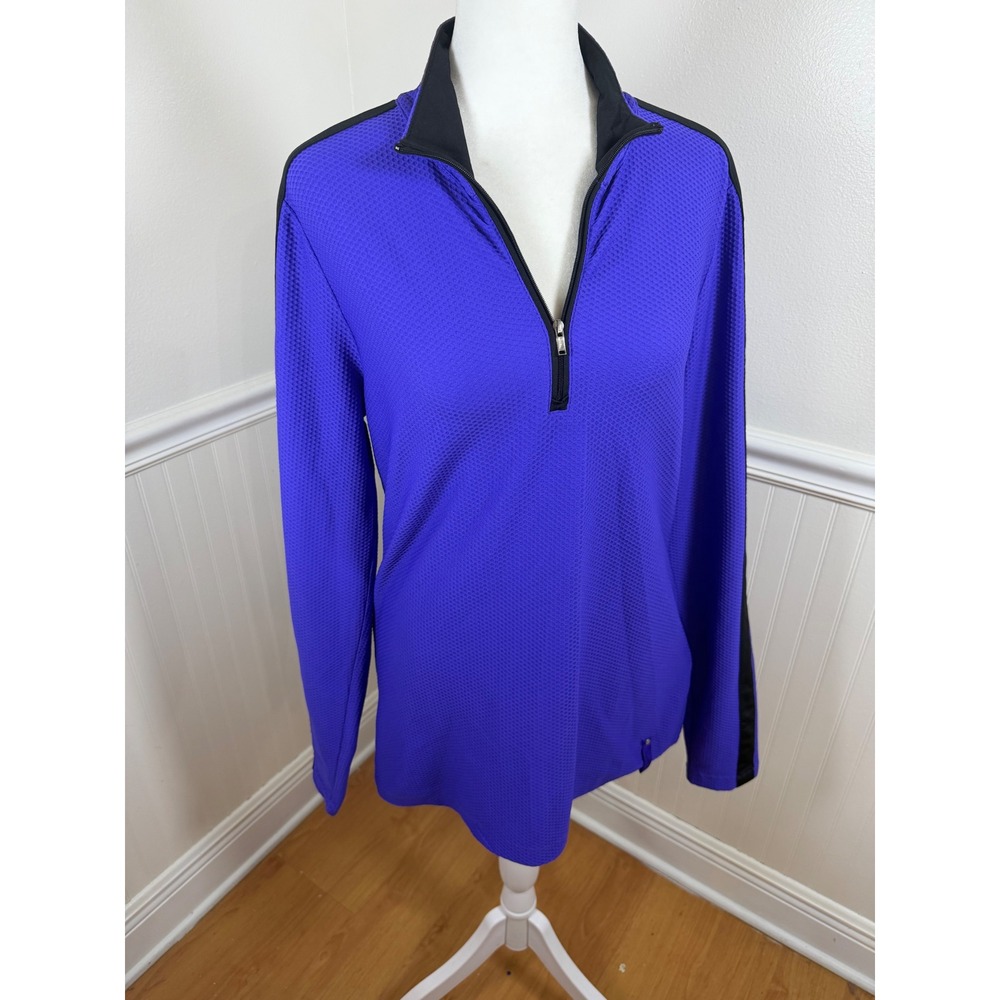 Lauren Active Ralph Lauren Pullover Women Large Purple Quarter Zip Stripe Waffle